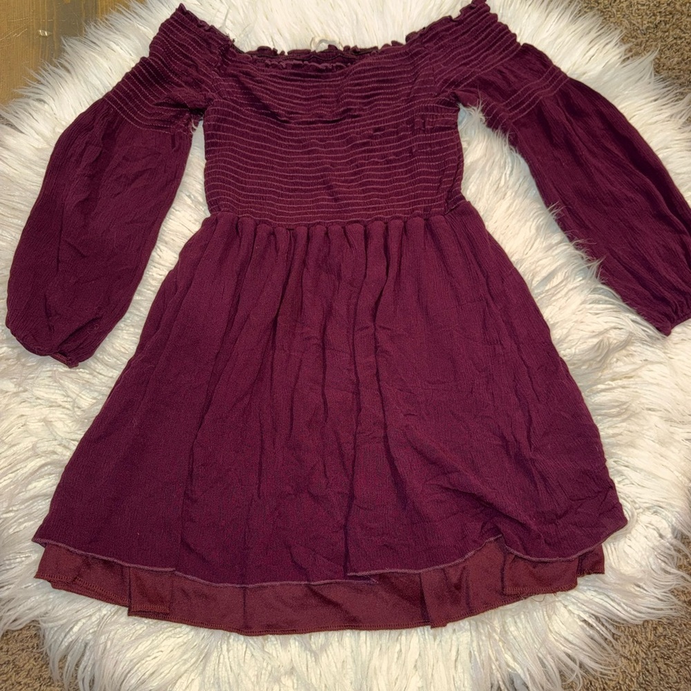 Altar’d State Size Large Womens Elegant Burgundy Off-Shoulder Smocked Mini Dress